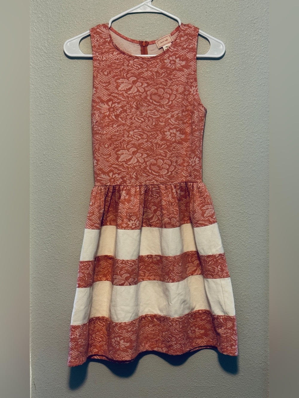 love...ady Coral Floral and Cream Striped Sleeveless Mini Dress